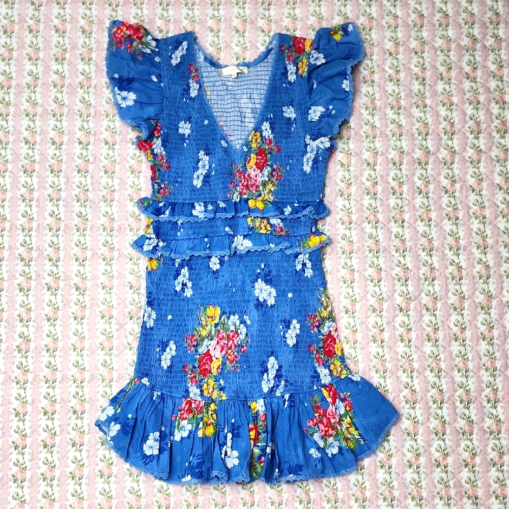 Loveshackfancy ๐ Sonora Smocked Floral Blue Ruffle Dress S - Picture 7 of 16